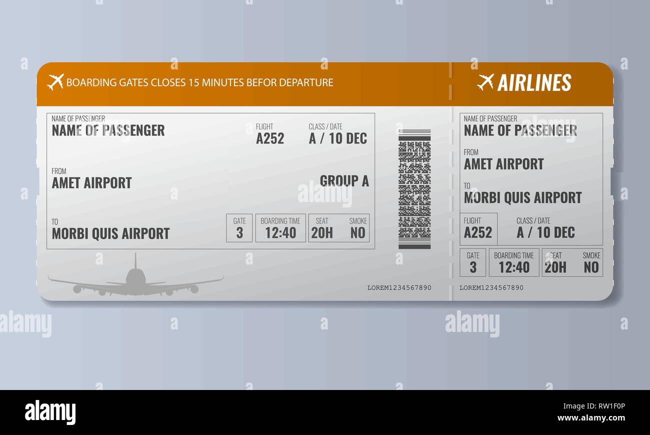 Airline Boarding Pass Or Air Ticket Design Template Realistic