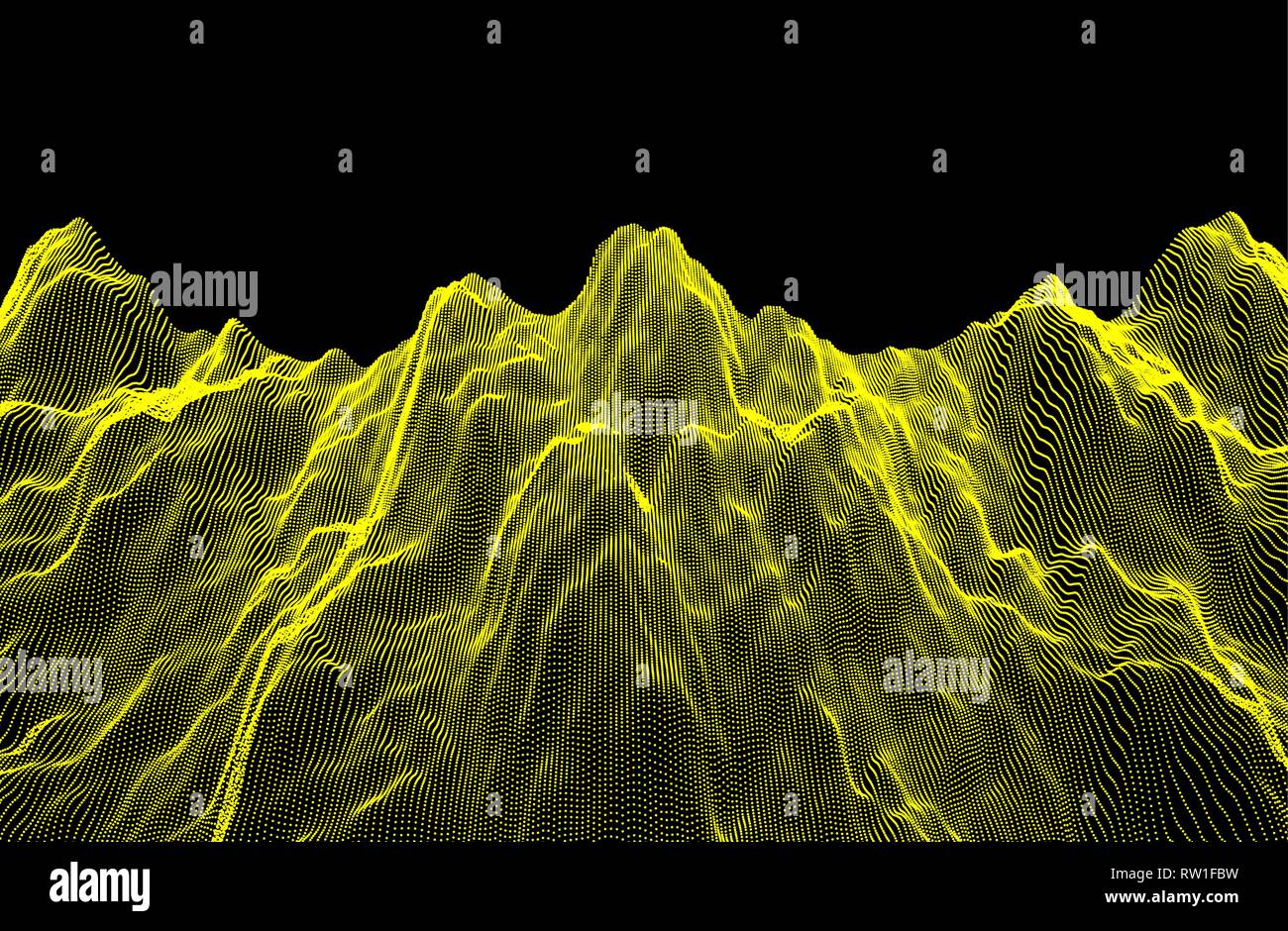 Landscape background. Terrain. Cyberspace grid. 3d technology vector illustration with particle. Stock Vector