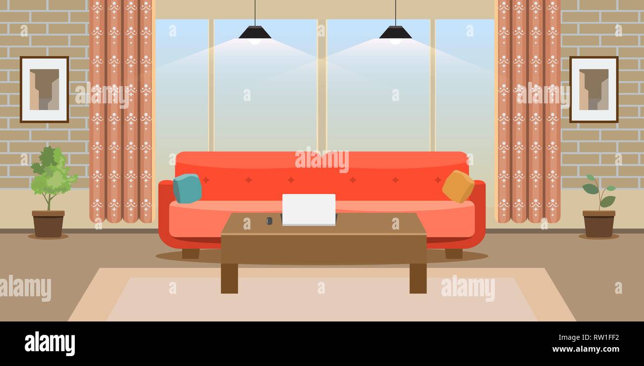 Interior of a large living room. Modern and trendy flat design. Vector ...