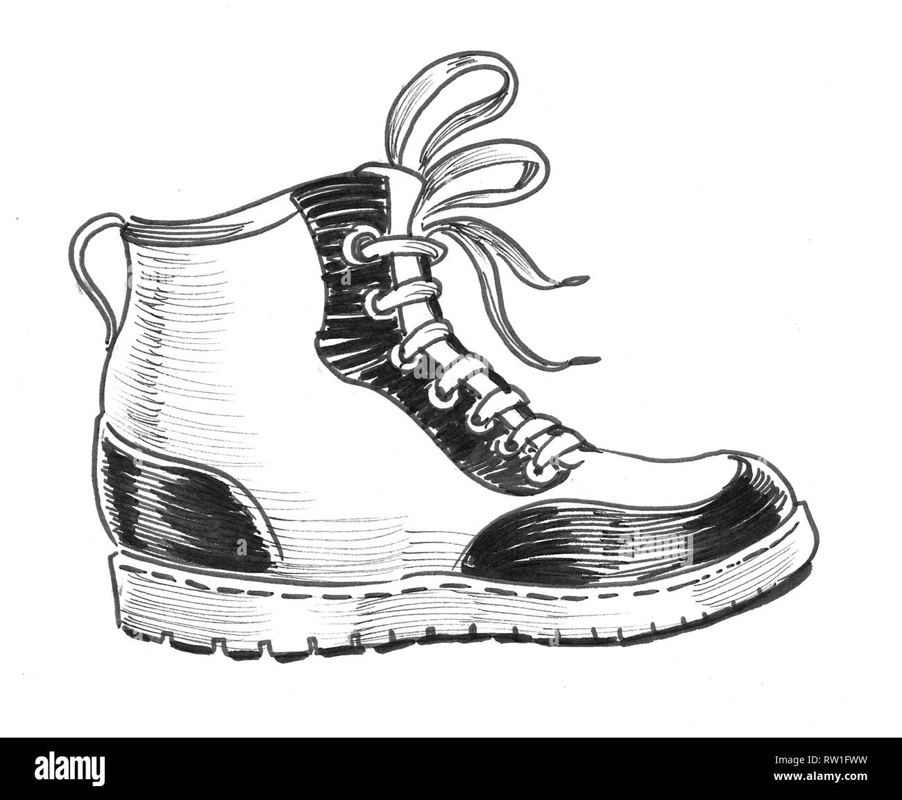 Vintage sport shoe. Ink black and white drawing Stock Photo - Alamy