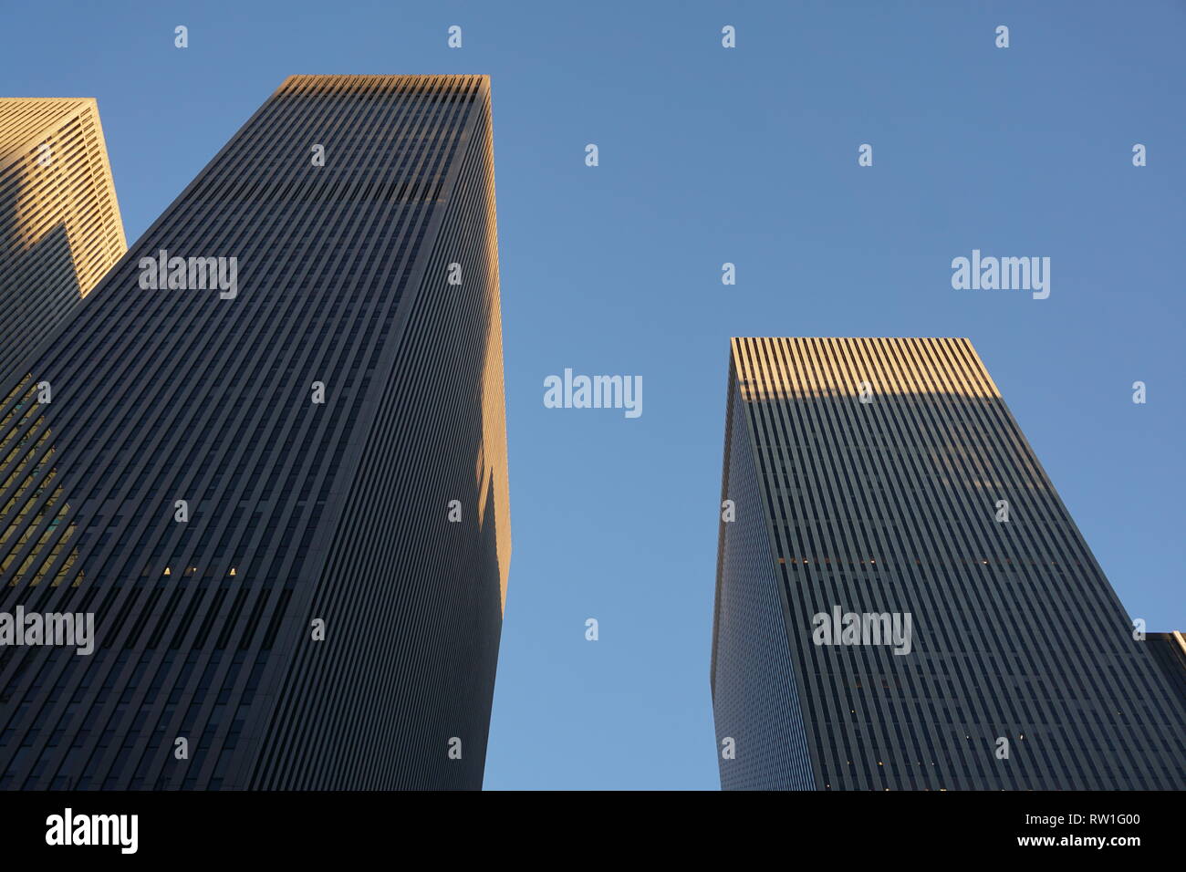 NEW YORK, NY - UNITED-STATES November 2019 - skyscraper buildings shot from below in New York City Stock Photo