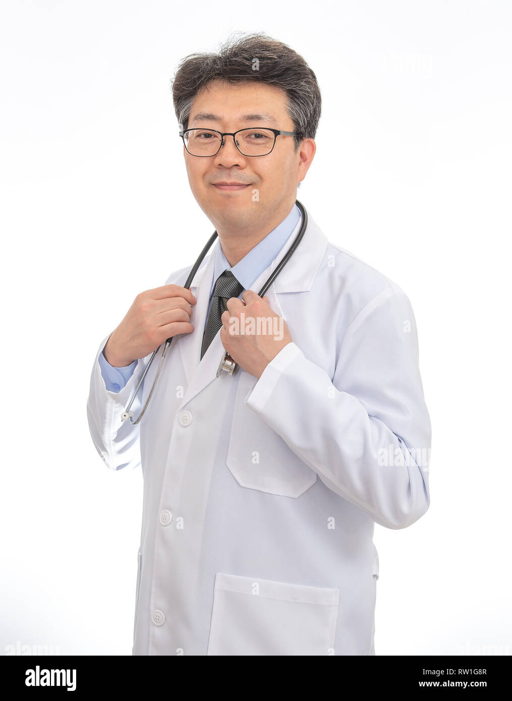 Asian Doctor smiling. isolated on white background. Stock Photo