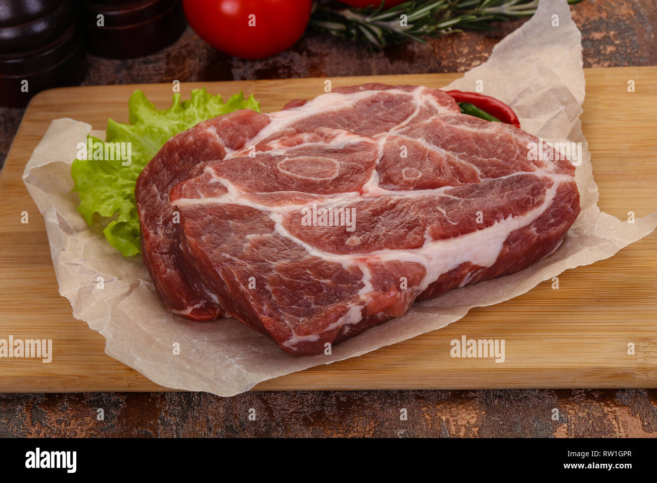 Raw pork neck steak ready for cooking Stock Photo Alamy