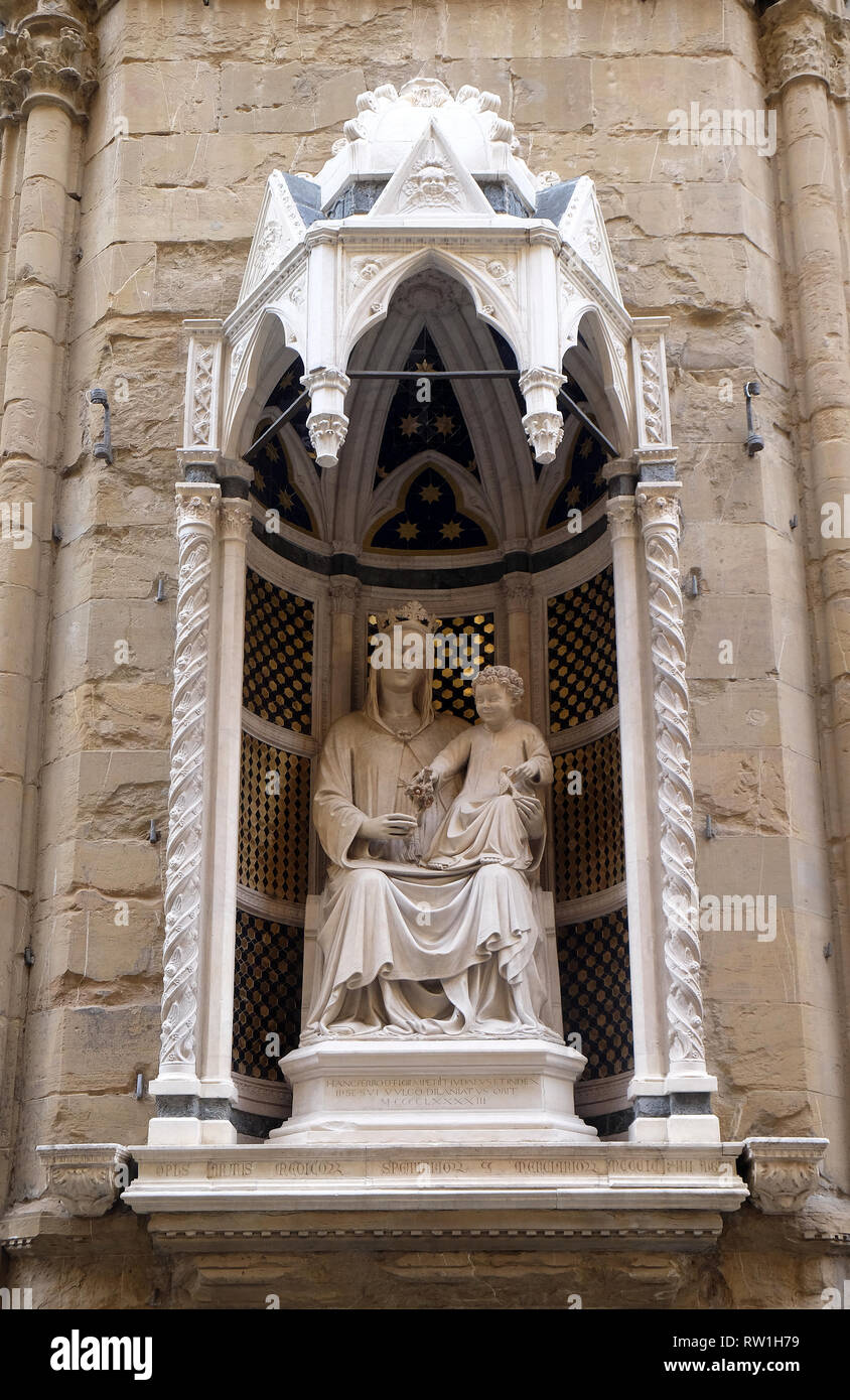 Madonna of the Rose by Pietro di Giovanni Tedesco, Orsanmichele Church in Florence, Tuscany, Italy Stock Photo