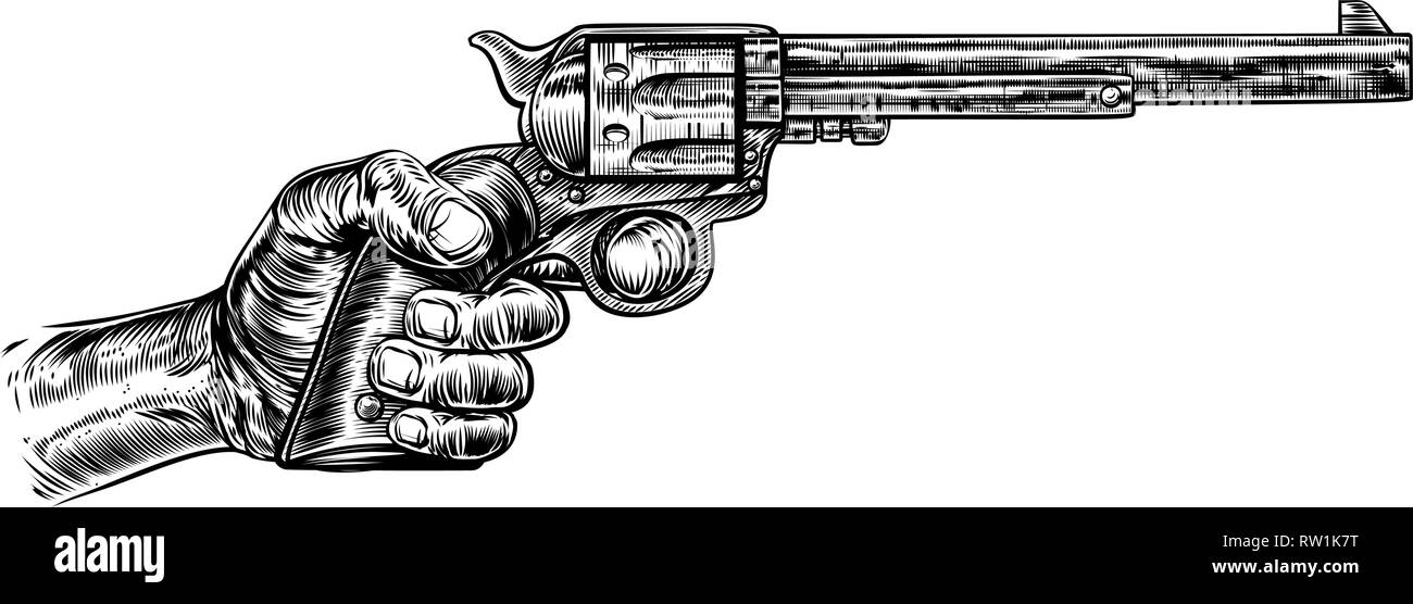 Hand Holding Western Pistol Gun Revolver Stock Vector