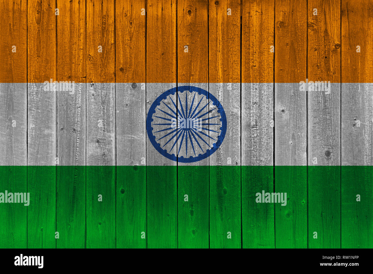 India flag painted on old wood plank. Patriotic background. National ...