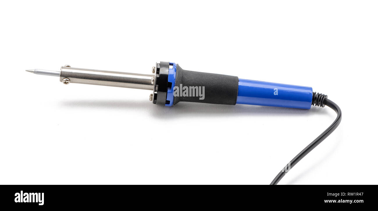 Soldering iron with blue handle Stock Photo