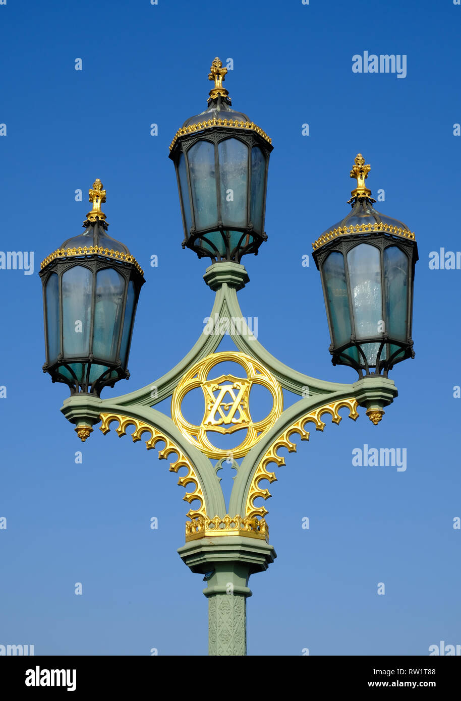 lamp lights on Westminster Bridge, London Stock Photo