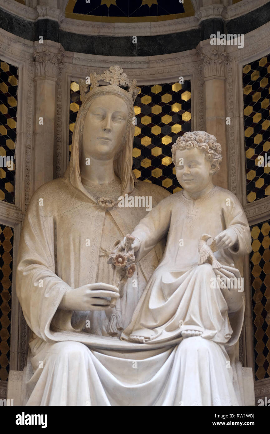 Madonna of the Rose by Pietro di Giovanni Tedesco, Orsanmichele Church in Florence, Tuscany, Italy Stock Photo