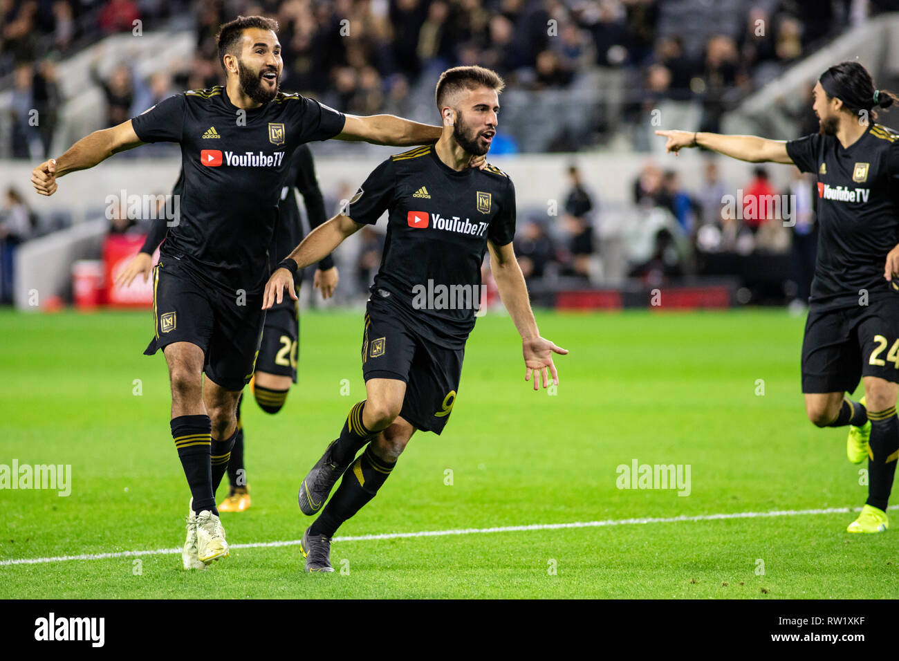 Los Angeles, USA. 3rd March, 2019. Diego Rossi (9) celebrates after scoring LAFC's first goal of the game and first goal of their 2019 season. Credit: Ben Nichols/Alamy Live News Stock Photo