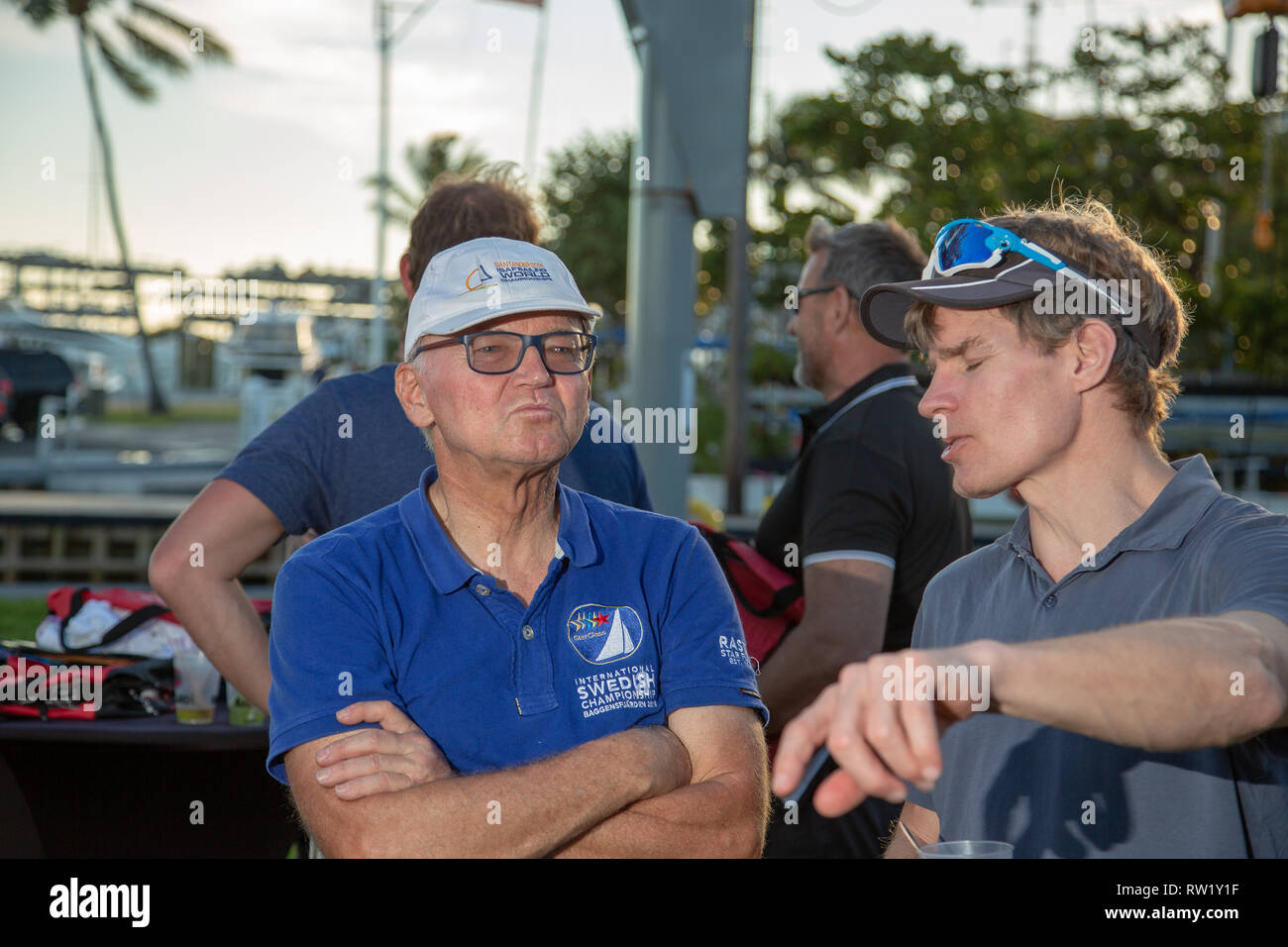 International Star Class Yacht Racing Association sailors participating in the 2019 Bacardi Cup Regatta signing up to register for the event Stock Photo