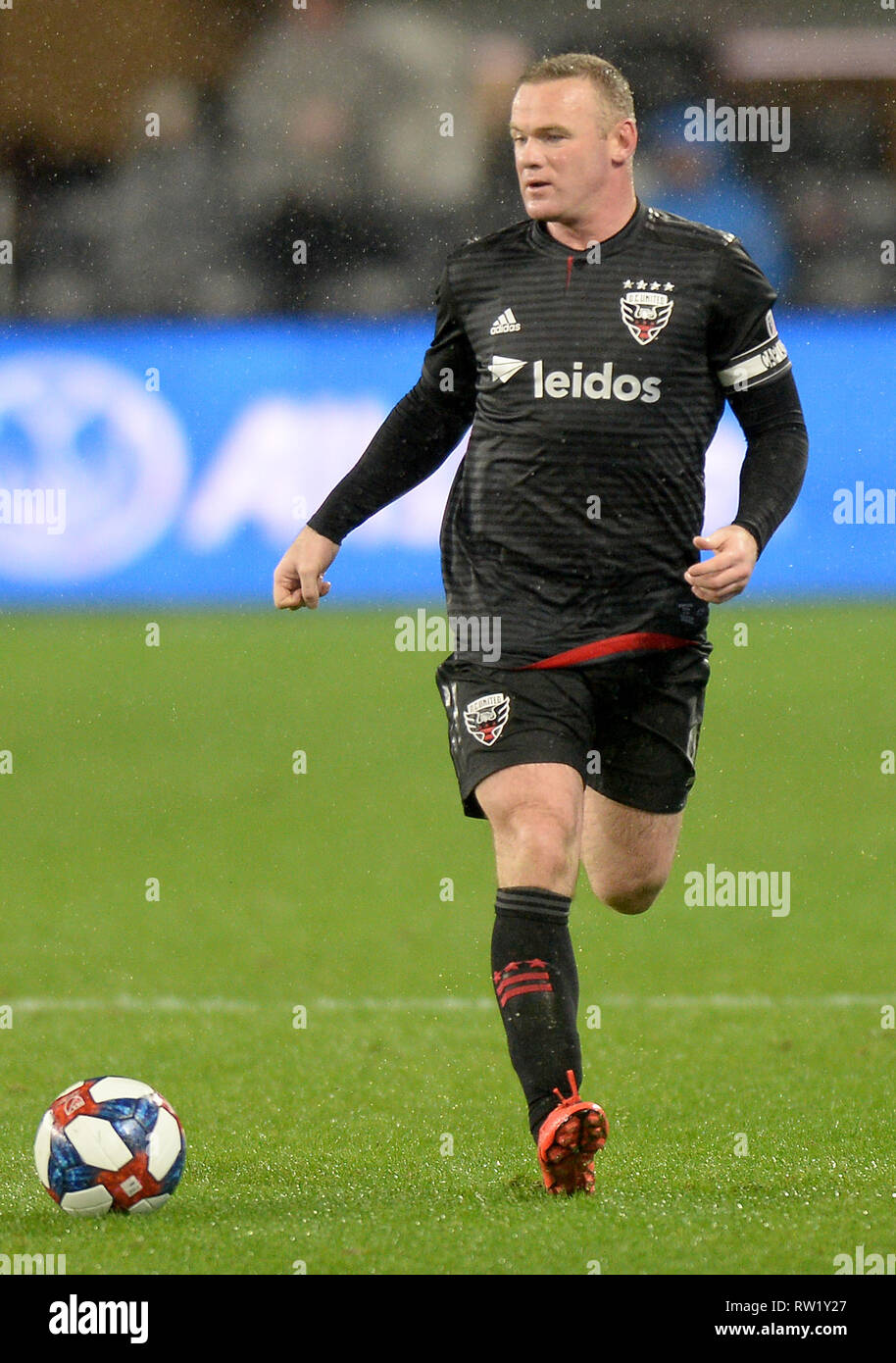 Washington, DC, USA. 3rd Mar, 2019. 20190303 - D.C. United forward WAYNE ROONEY (9) works the ball forward in the Atlanta United FC during a steady rain in the first half at Audi Field in Washington. Credit: Chuck Myers/ZUMA Wire/Alamy Live News Stock Photo