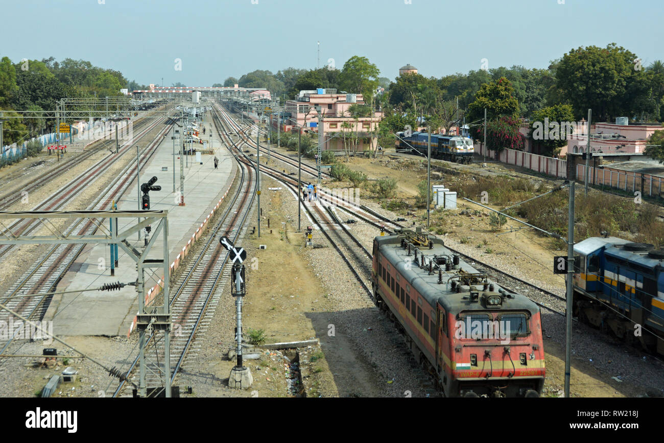 Railroad track at a railway station in North India (Rajasthan state