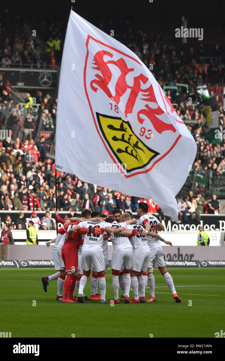 Flag of the VfB Stuttgart football club before the match