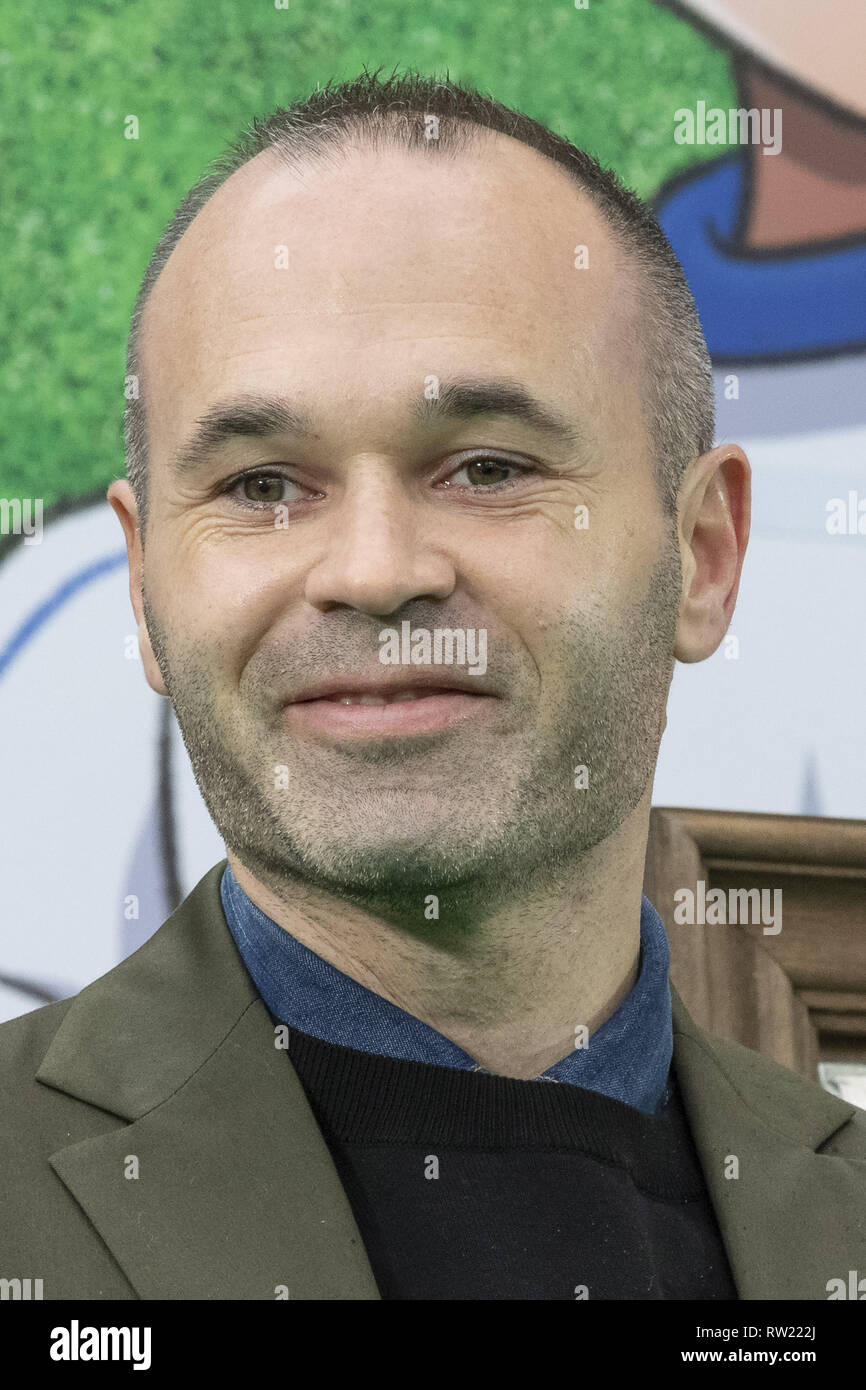 March 4, 2019 - Tokyo, Japan - Barcelona legend playmaker Andres Iniesta attends an opening ceremony for the Yotsugi Station and Captain Tsubasa project. Iniesta was named Official Collaborator for the Yotsugi Station and Captain Tsubasa project, which aims to promote the tourism in the ward of Katsushika, the hometown of Yoichi Takahashi author of the Captain Tsubasa manga. Iniesta who is playing for the Japanese football club Vissel Kobe also visited the Yotsugi Station to see Captain Tsubasa manga characters decorating the interior of the train station. (Credit Image: © Rodrigo Reyes Marin/ Stock Photo