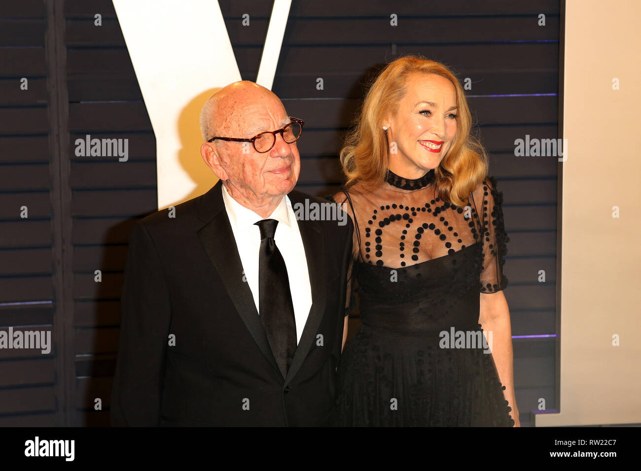 Beverly Hills, CA, USA. 24th Feb, 2019. LOS ANGELES - FEB 24: Rupert Murdoch, Jerry Hall at the 2019 Vanity Fair Oscar Party on the Wallis Annenberg Center for the Performing Arts on February 24, 2019 in Beverly Hills, CA Credit: Kay Blake/ZUMA Wire/Alamy Live News Stock Photo