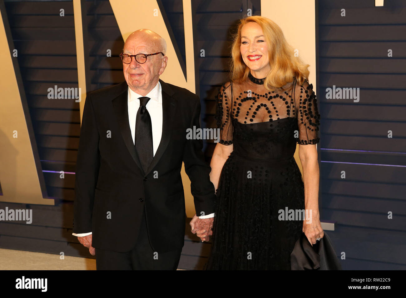 Beverly Hills, CA, USA. 24th Feb, 2019. LOS ANGELES - FEB 24: Rupert Murdoch, Jerry Hall at the 2019 Vanity Fair Oscar Party on the Wallis Annenberg Center for the Performing Arts on February 24, 2019 in Beverly Hills, CA Credit: Kay Blake/ZUMA Wire/Alamy Live News Stock Photo