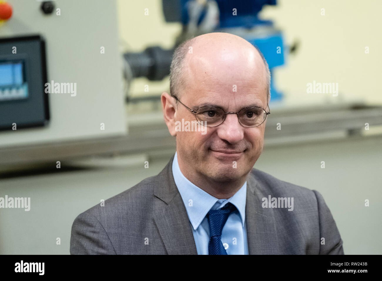 Lyon, France. 04th Mar, 2019. Jean-Michel Blanquer, Minister of National Education and Youth, was traveling to Lyon to visit Édouard Branly High School. He also met the students of the campus trades and qualifications "Intelligent light and sustainable lighting solution" Credit: FRANCK CHAPOLARD/Alamy Live News Stock Photo