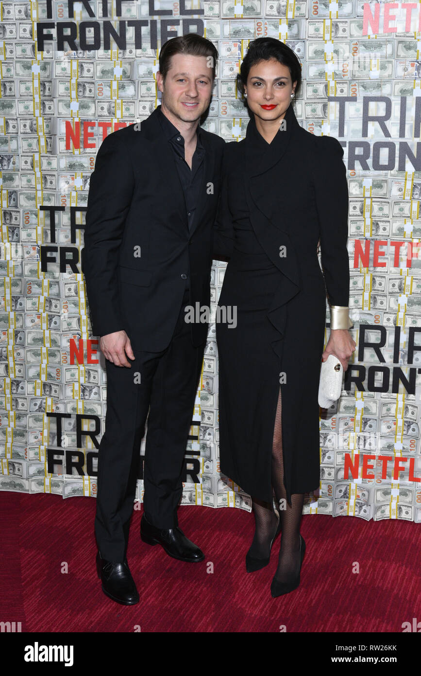 New York, USA. 3rd Mar 2019. Benjamin McKenzie and Morena Baccarin attend the 'Triple Frontier' World Premiere at Jazz at Lincoln Center on March 03, 2019 in New York City. Credit: Erik Pendzich/Alamy Live News Stock Photo