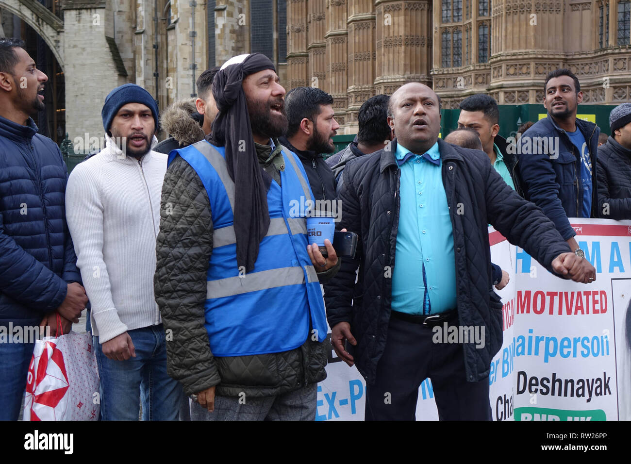 Westminster, London, UK, 4th of March 2019. Members and activists of the Bangladesh Nationalist Party (BNP) protest for the release of three-time former Prime Minister Khaleda Zia. BNP Chairperson Khaleda Zia's elder son and also party's Acting Chairman, Tarique Rahman, is currently living in London, and successfully applied for political asylum in the UK in 2008. Credit: Thomas Krych/Alamy Live News Stock Photo