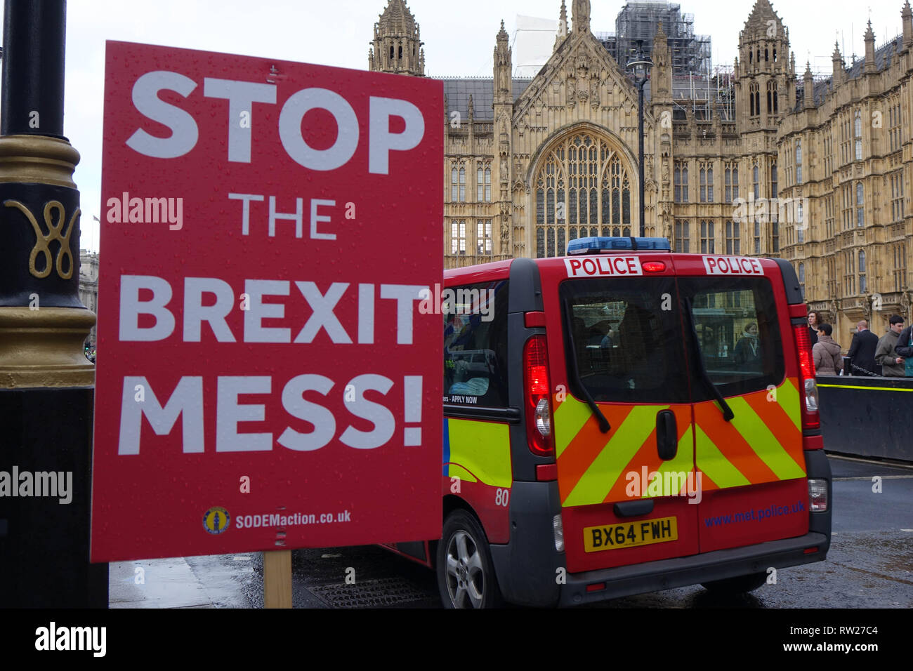 London, UK. 4th Mar 2019.Anti-Brexit Activist demonstrate opposite Palace Of Westminster in London. Credit: Thomas Krych/Alamy Live News Stock Photo