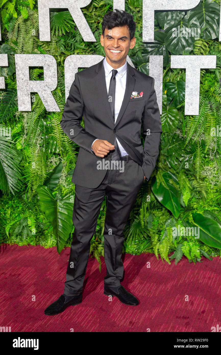 New York, New York, USA. 3rd March, 2019. Actor Juan Castillo attends the world premiere of Netflix’s “Triple Frontier” at Jazz at Lincoln Center in New York City on March 3, 2019. Credit: Jeremy Burke/Alamy Live News Stock Photo