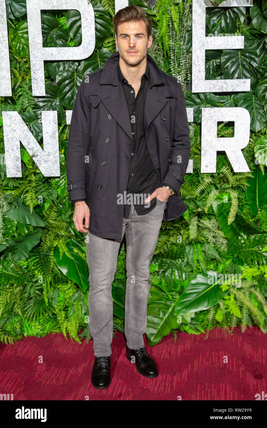New York, New York, USA. 3rd March, 2019. Model Dusty Lachowicz attends the world premiere of Netflix’s “Triple Frontier” at Jazz at Lincoln Center in New York City on March 3, 2019. Credit: Jeremy Burke/Alamy Live News Stock Photo