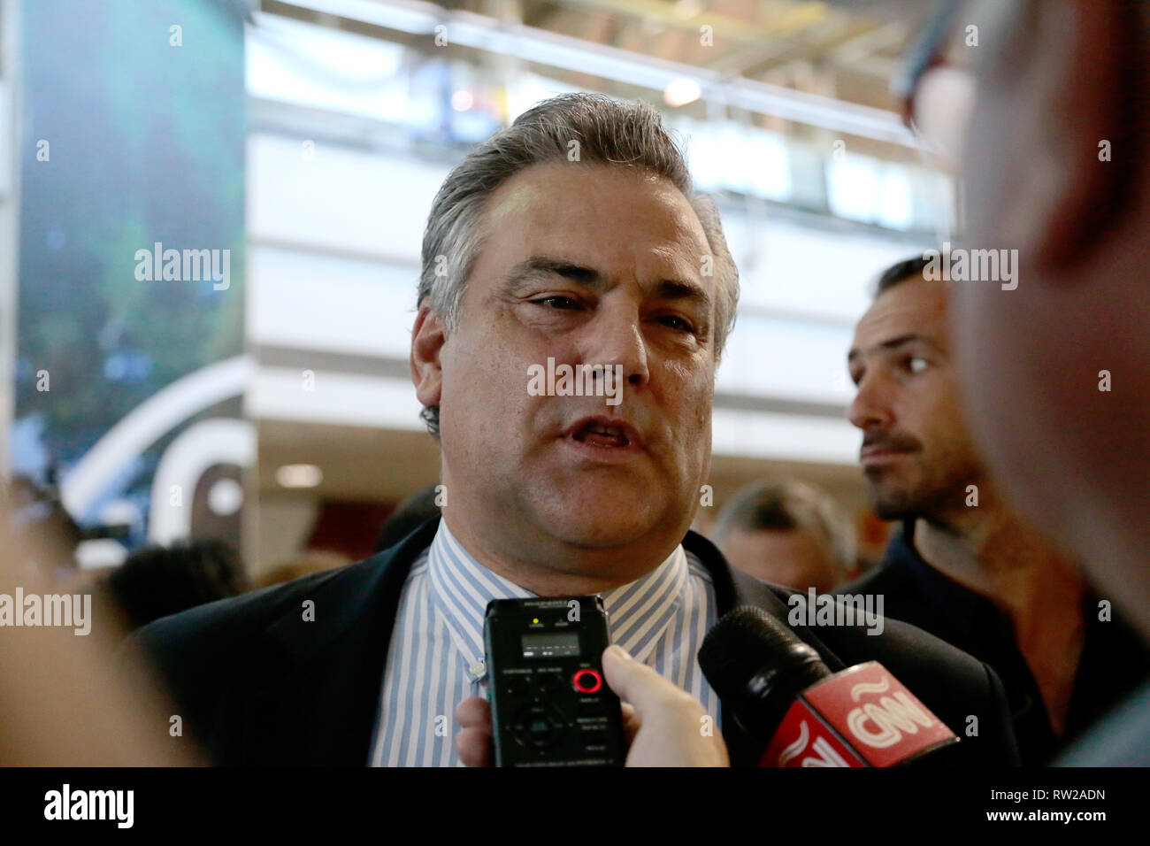 Caracas, Venezuela. 04th Mar, 2019. 04 March 2019, Venezuela, Maiquetía: Jesus Silva, Spanish Ambassador to Caracas, on the arrival at Simon Bolivar International Airport of Juan Guaido, the self-appointed interim president of Venezuela. Guaido has returned to Venezuela after about one and a half weeks. Photo: Rafael Hernandez/dpa Credit: dpa picture alliance/Alamy Live News Stock Photo