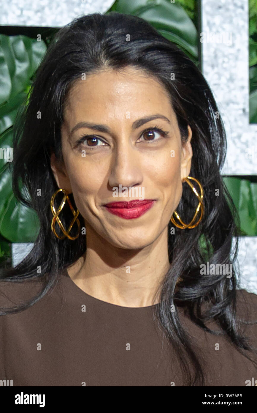 New York, New York, USA. 3rd March, 2019. Huma Abedon attends the world premiere of Netflix’s “Triple Frontier” at Jazz at Lincoln Center in New York City on March 3, 2019. Credit: Jeremy Burke/Alamy Live News Stock Photo