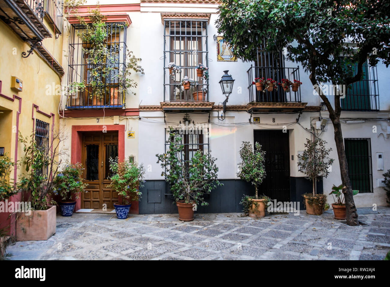 Apartments at the end of a culdesac in the city of Granada, Spain. Stock Photo