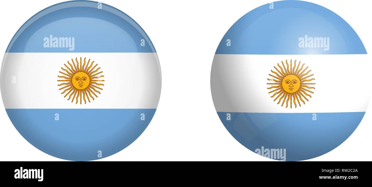 Argentine Republic flag under 3d dome button and on glossy sphere / ball. Stock Vector