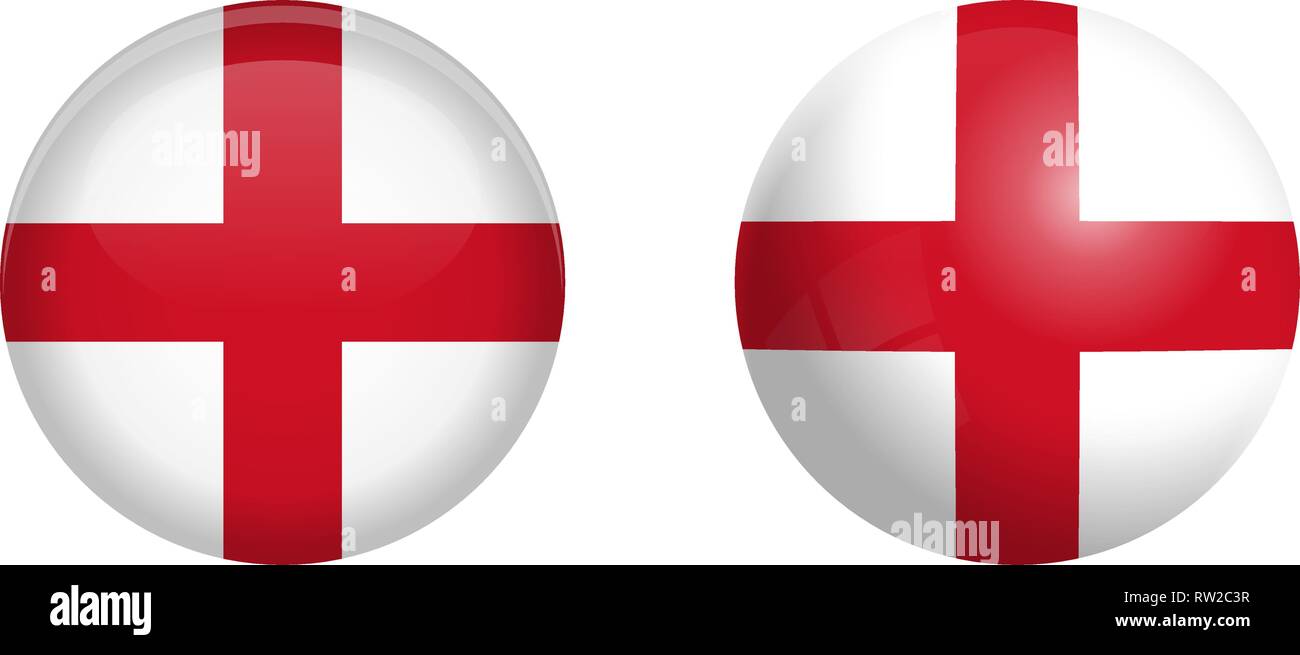 England flag under 3d dome button and on glossy sphere / ball. Stock Vector