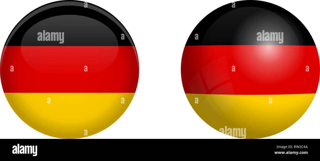 Germany flag under 3d dome button and on glossy sphere / ball. Stock Vector