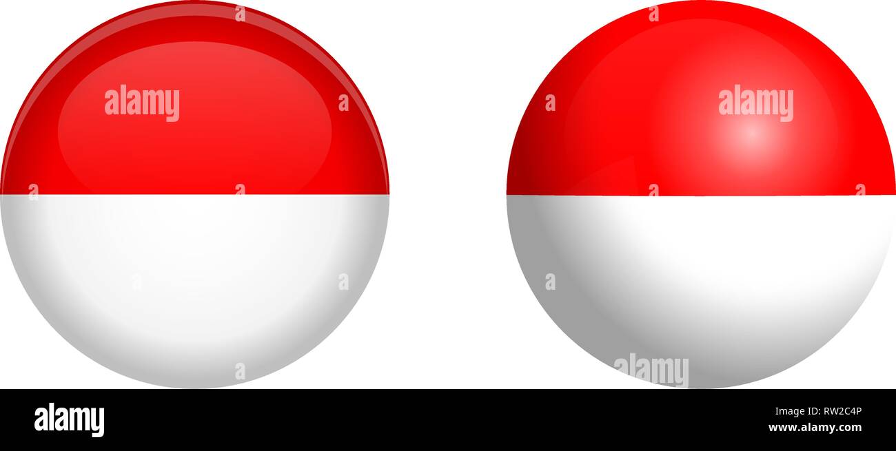 Indonesia flag under 3d dome button and on glossy sphere / ball. Stock Vector