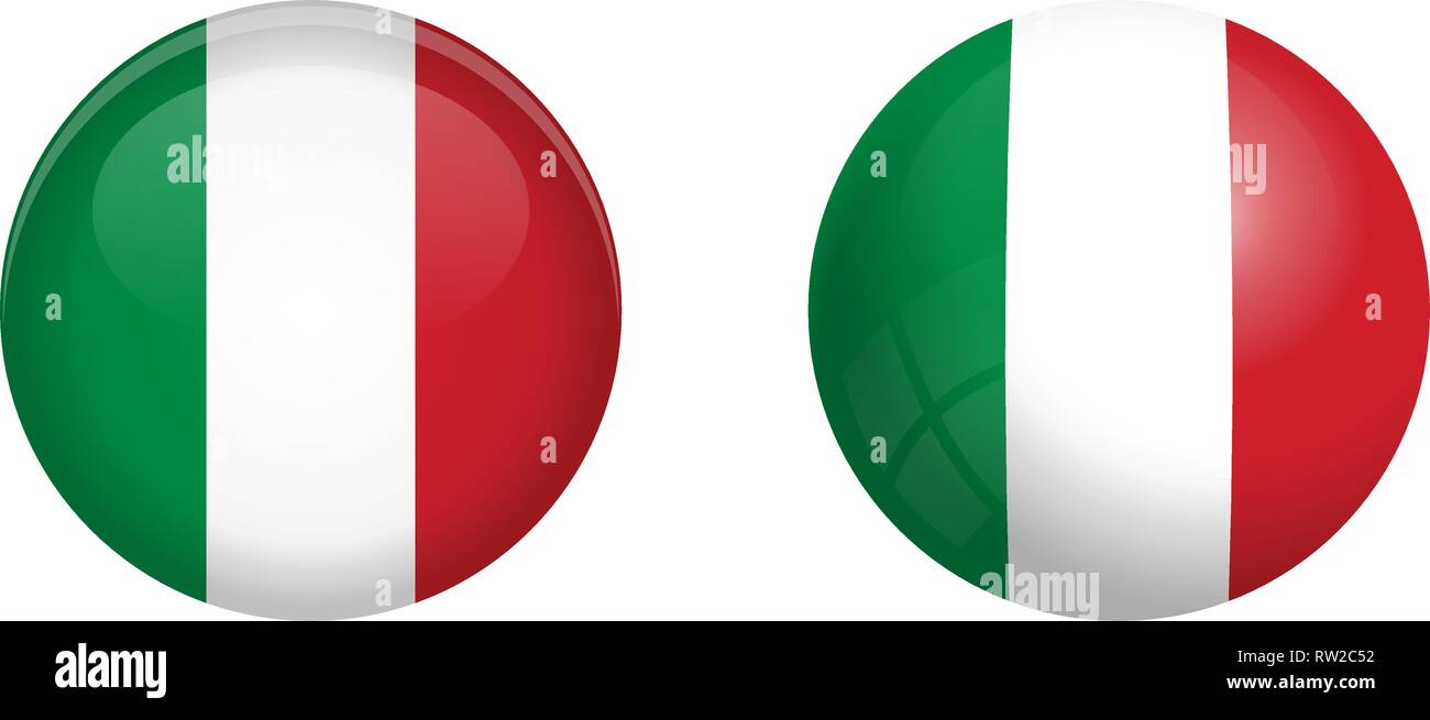 Italy flag under 3d dome button and on glossy sphere / ball. Stock Vector