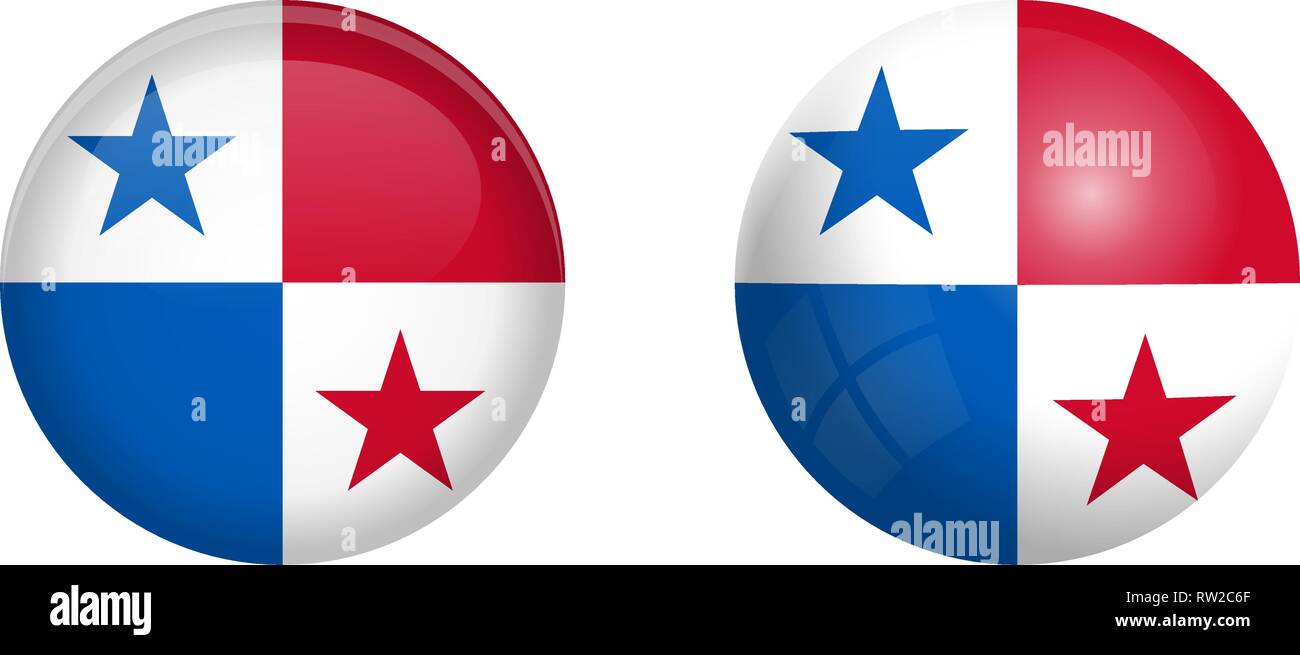Panama flag under 3d dome button and on glossy sphere / ball. Stock Vector