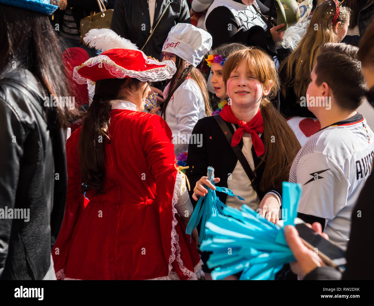 Naples, Italy - March 1, 2019. Carnival parade with dressed up children Stock Photo