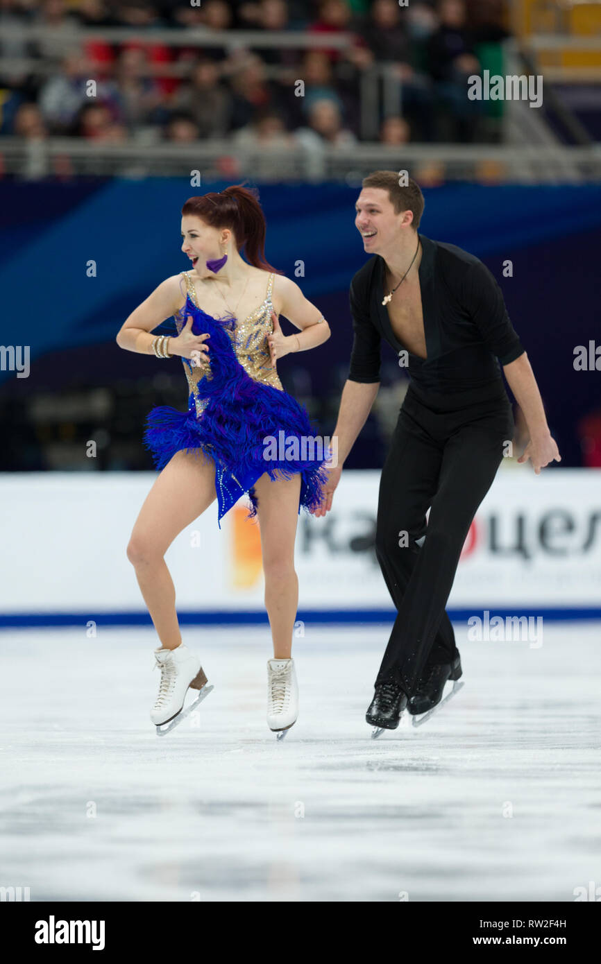 Ekaterina Bobrova and Dmitri Soloviev from Russia during 2018 European  figure skating championships Stock Photo - Alamy, image size:866x1390