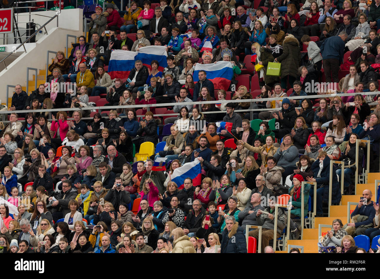 crowd cheering during 2018 European figure skating championships Stock Photo