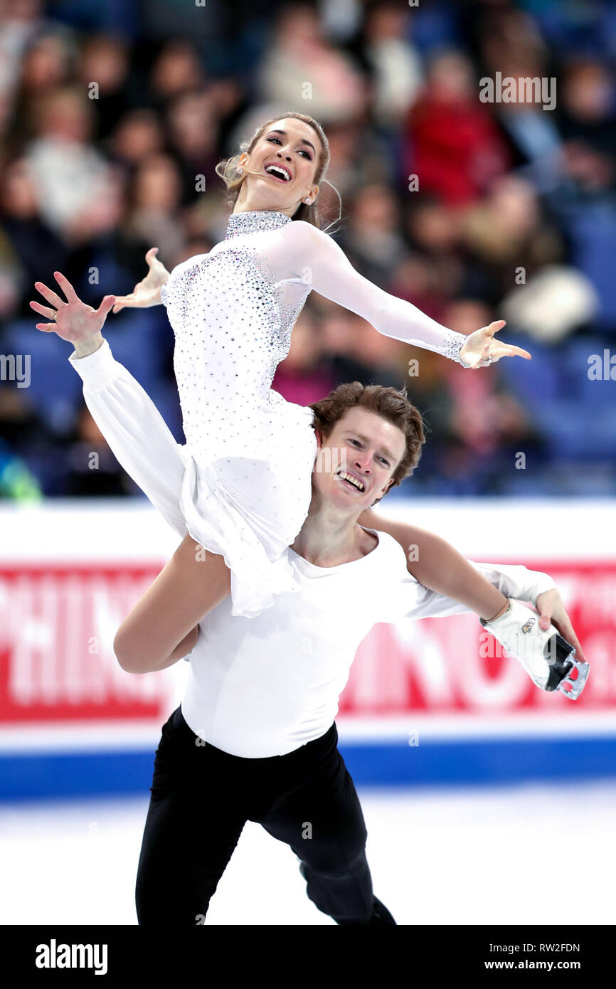 Isabella Tobias and Ilia Tkachenko from Israel during 2017 world figure skating championships Stock Photo