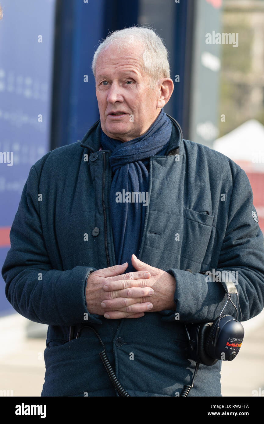 CIRCUIT DE CATALUNYA, MONTMELO, SPAIN - 2019/02/21 - Red Bull Racing Team Consultant Dr Helmut Marko at F1 Winter Testing. Stock Photo