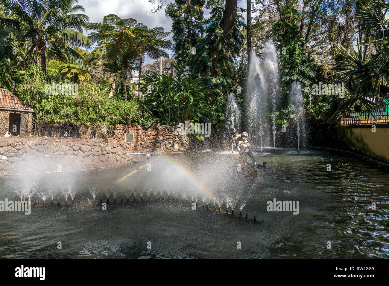 Brunnen und Teich im Stadtpark Jardim Municipal do Funchal, Funchal