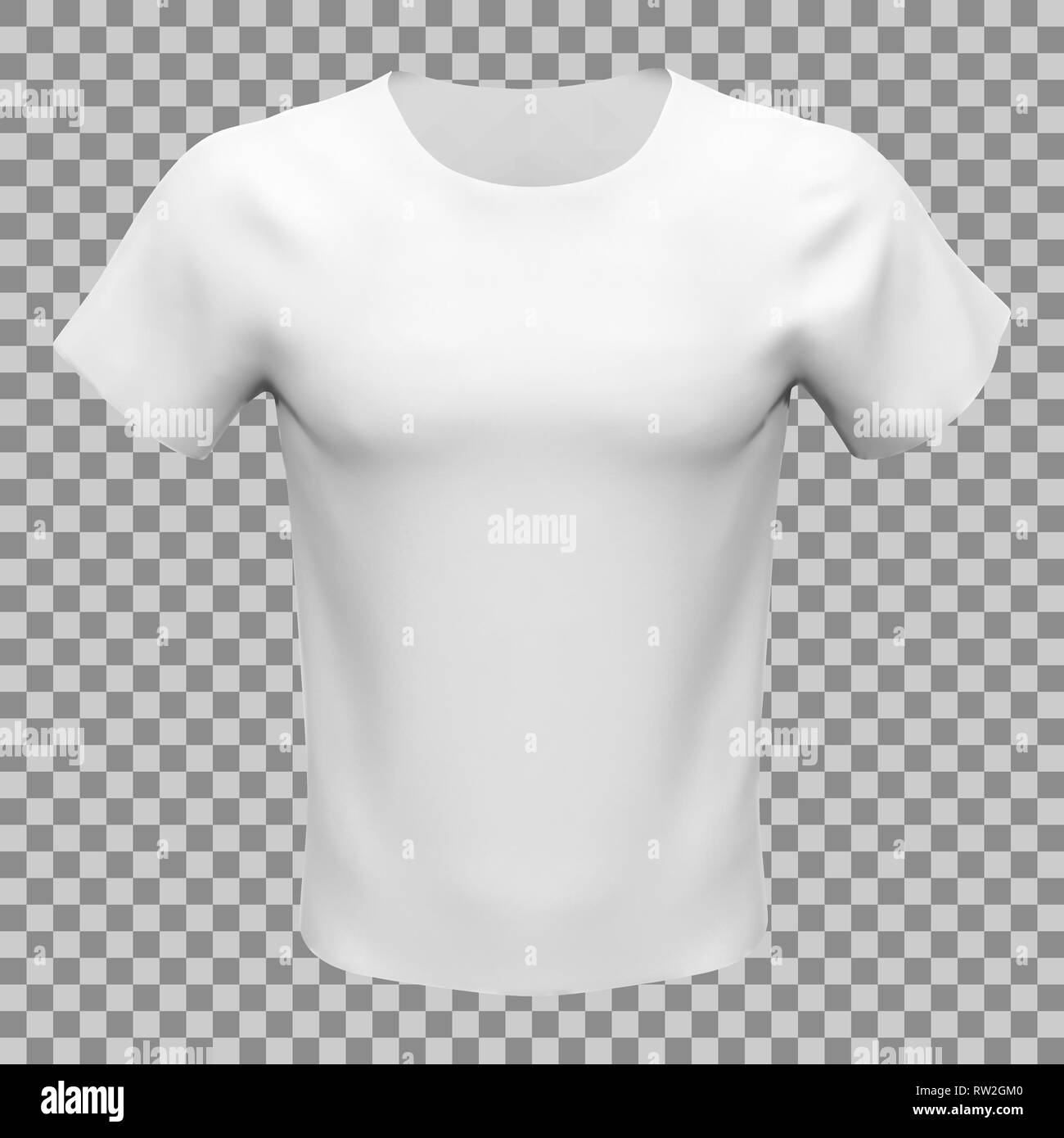 Blank mockup of white basic unisex t-shirt, front view, on checkered background. Vector illustration Stock Vector