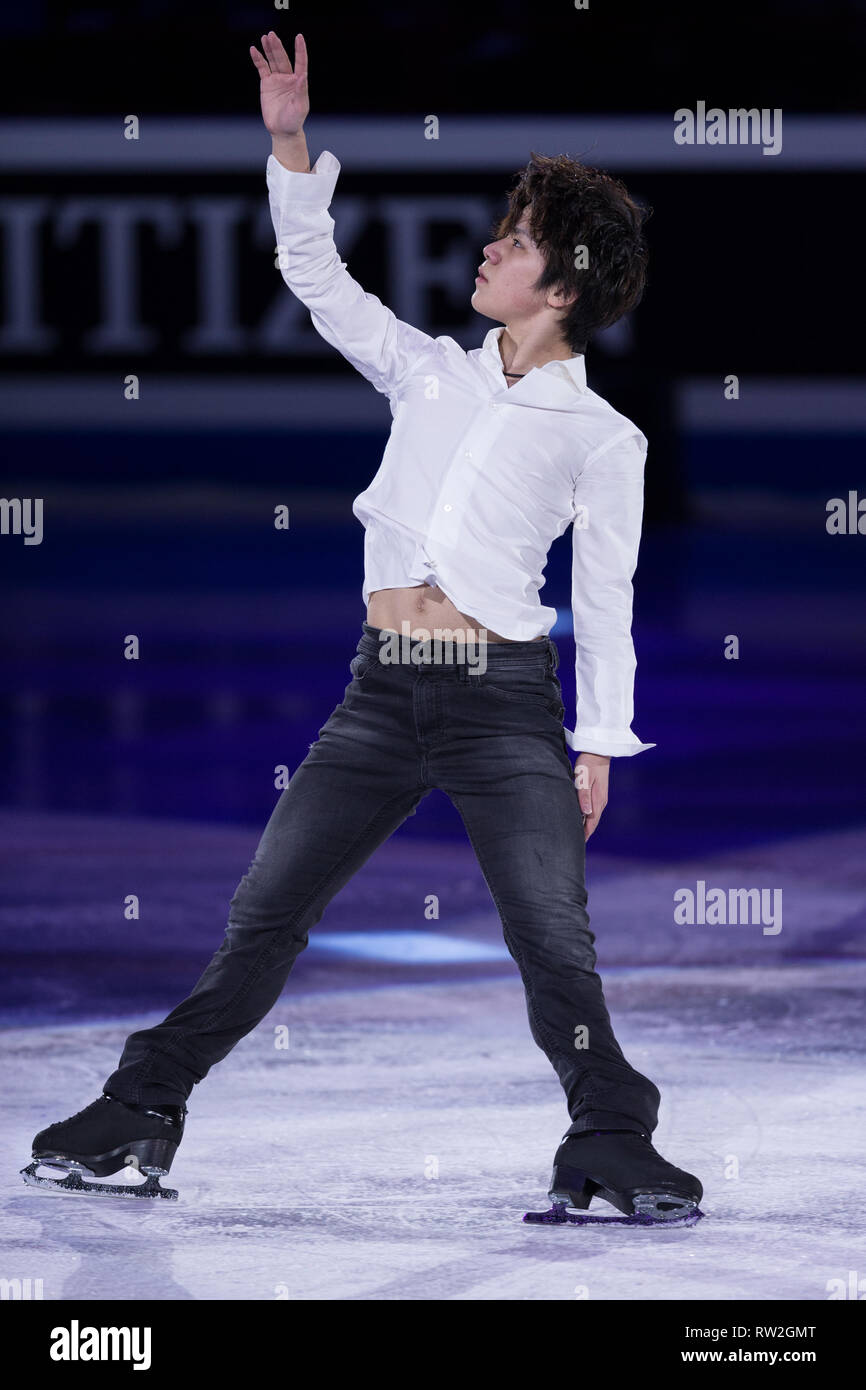 Shoma Uno from Japan performs his exhibition program during 2018 world  figure skating championships in Milan, Italy Stock Photo - Alamy