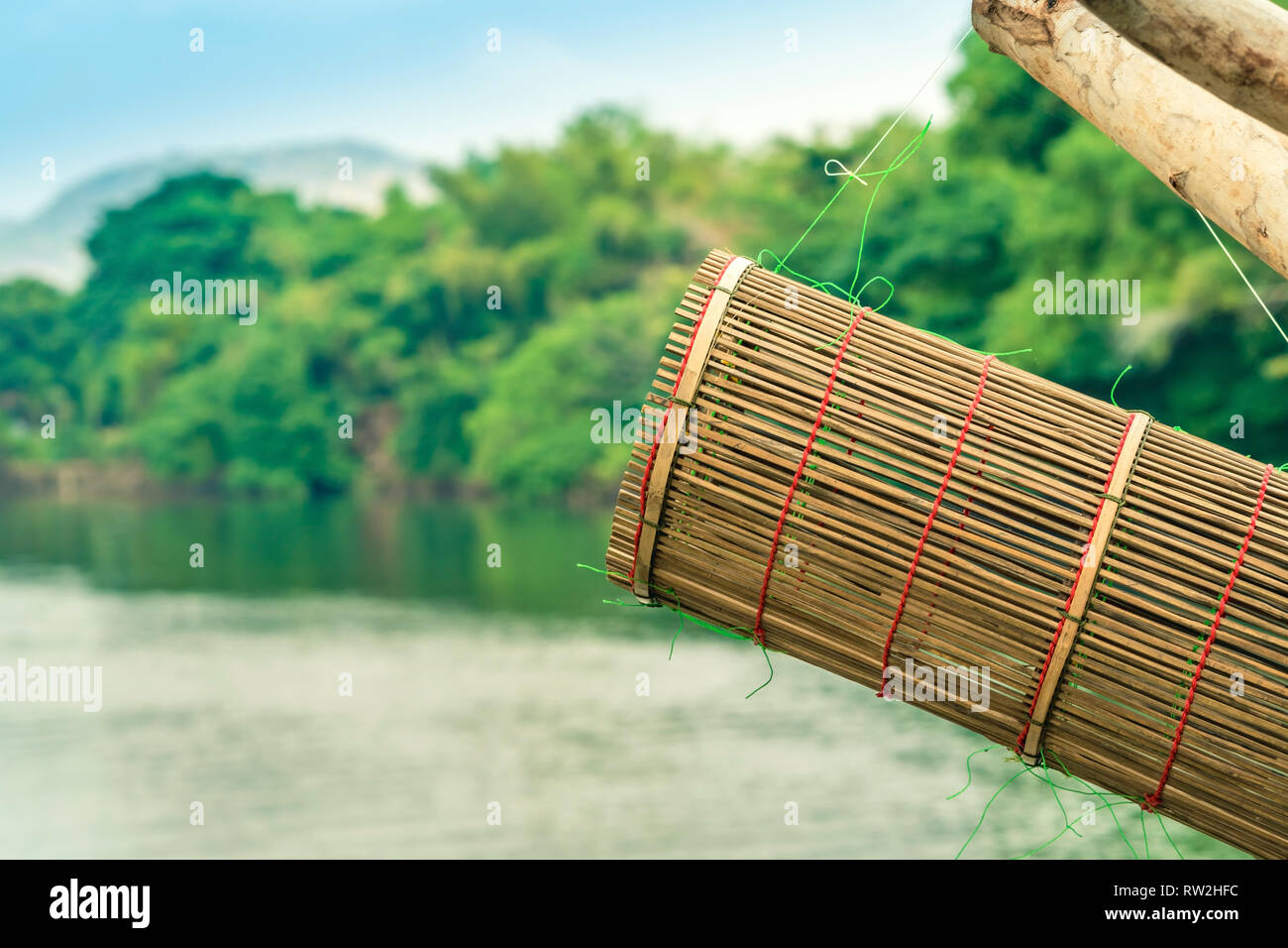 Ancient bamboo fish trap equipment of countryside, Thailand Stock Photo