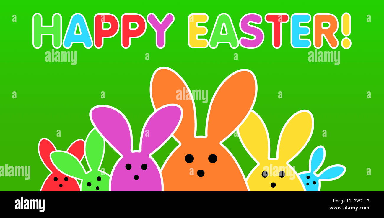 Colorful easter bunny as illustration on green background. Easter background for the colorful Easter season. Stock Photo