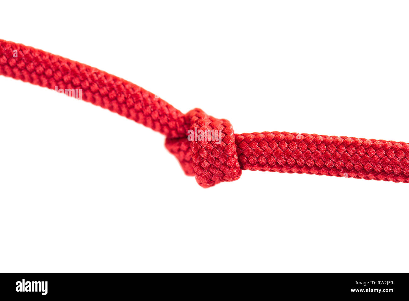 red shoe laces with a knot against white background Stock Photo Alamy