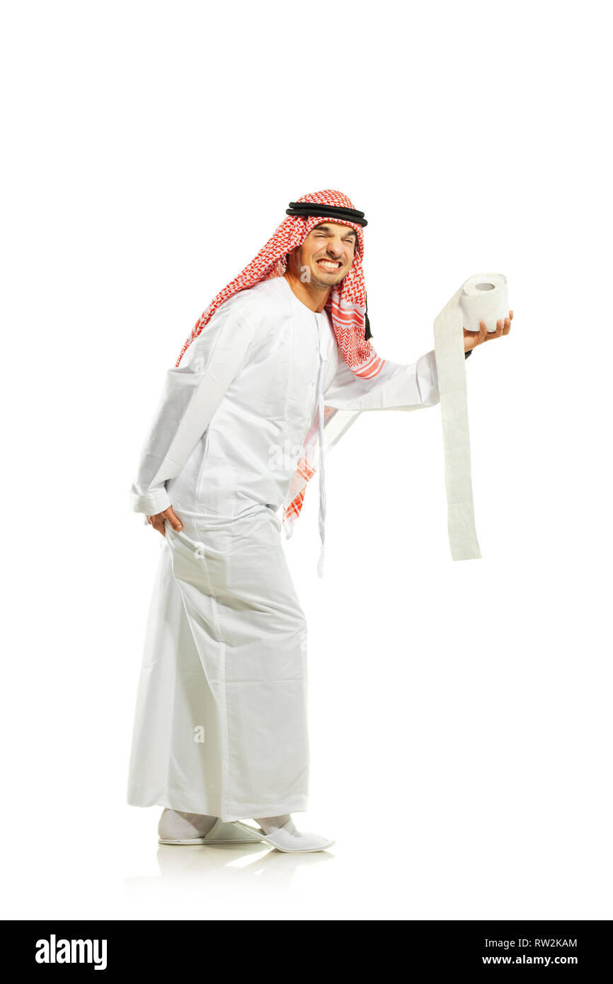 Arab sheik holding toilet paper Stock Photo