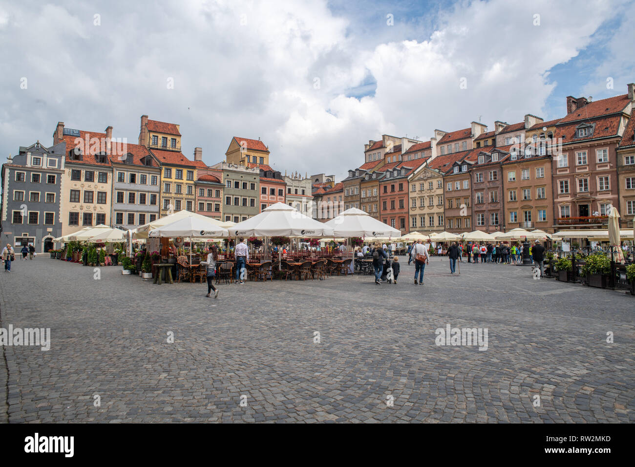 Wide shot of market square Warsaw, Poland Stock Photo