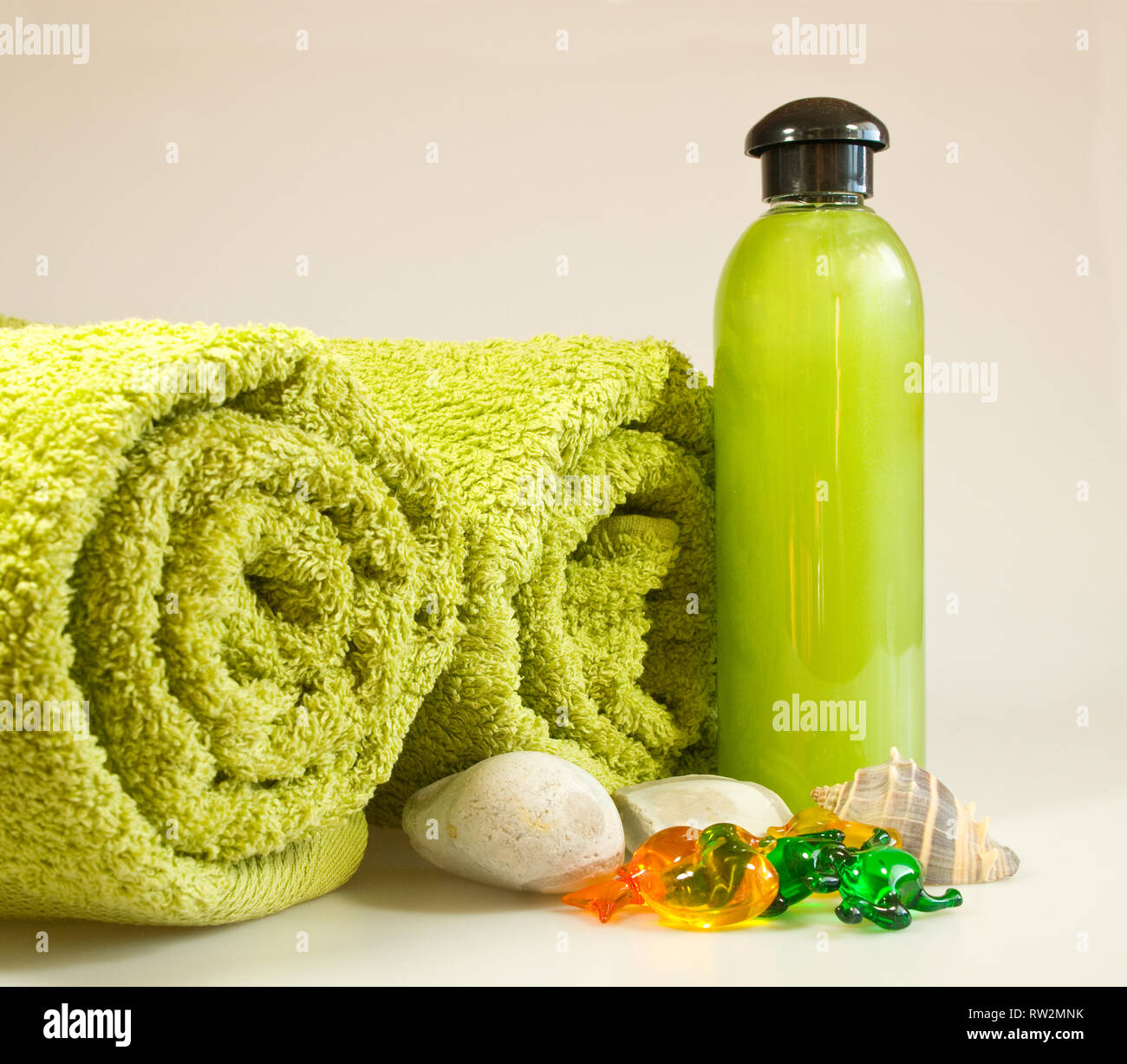 Bath acessories in green colour Stock Photo